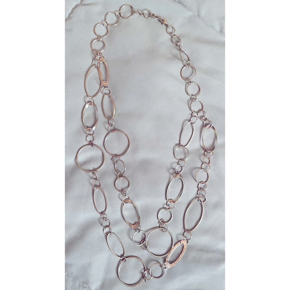 Gold rings two stranded necklace